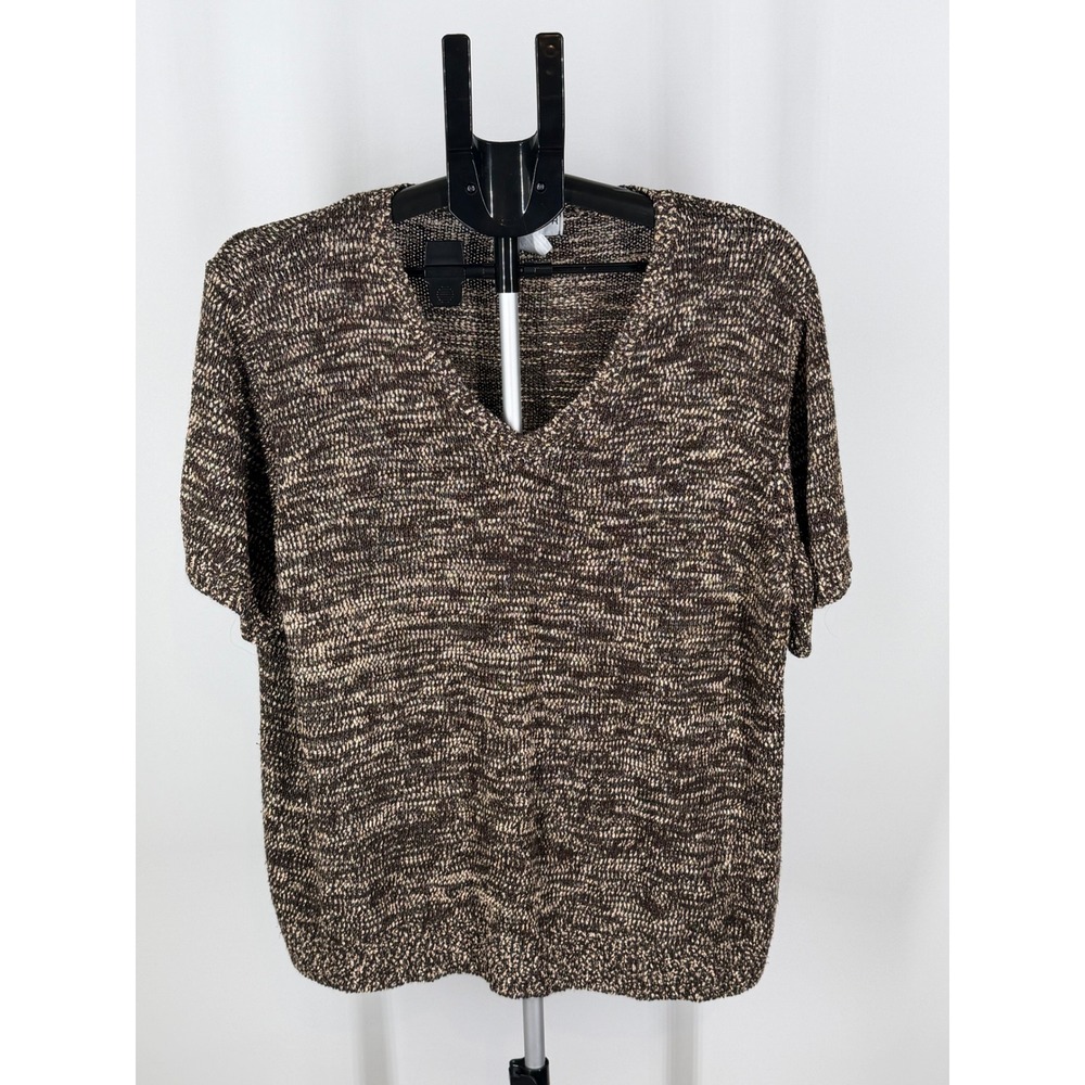 Sag Harbor Woman Brown Marled Knit Short Sleeve V-Neck Sweater 2X